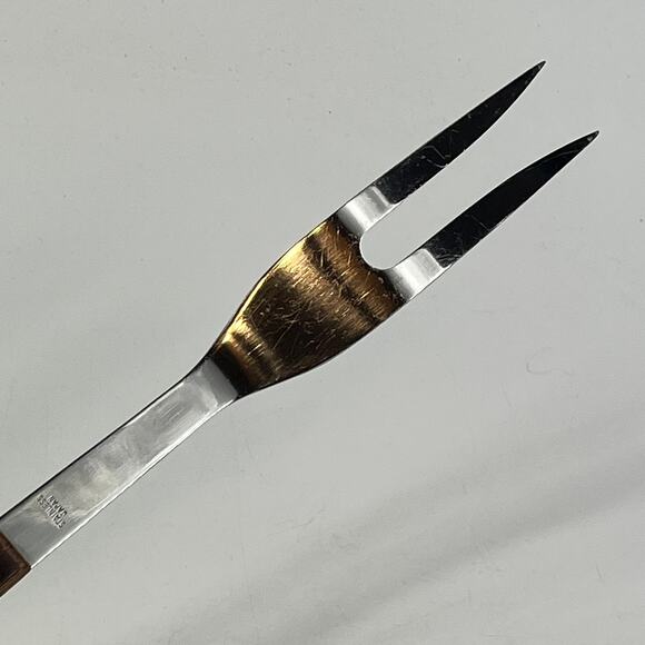 Vintage Stainless Japan Carving Fork Wood Handle Two Prong BBQ Kitchen Utensil - Picture 5 of 6